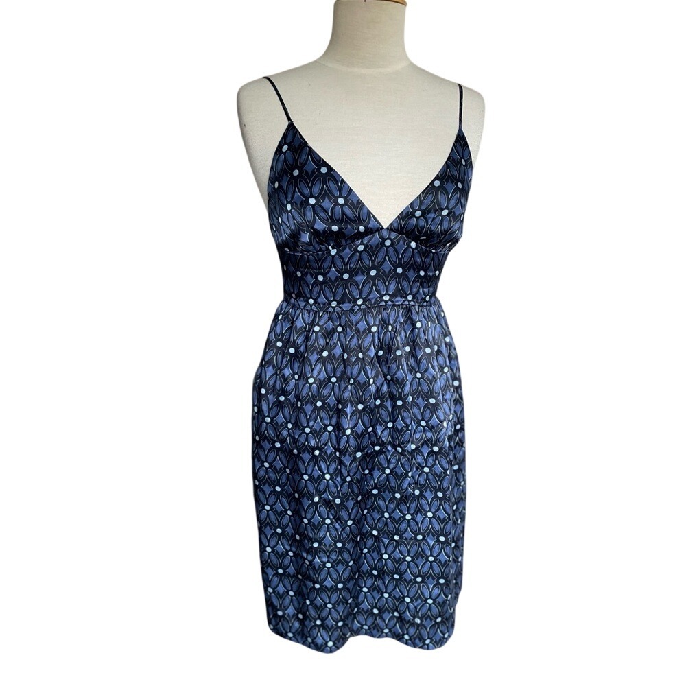 Jacob Connexion 100% silk Y2K spaghetti strapped dress blue & black‎ size 5/6